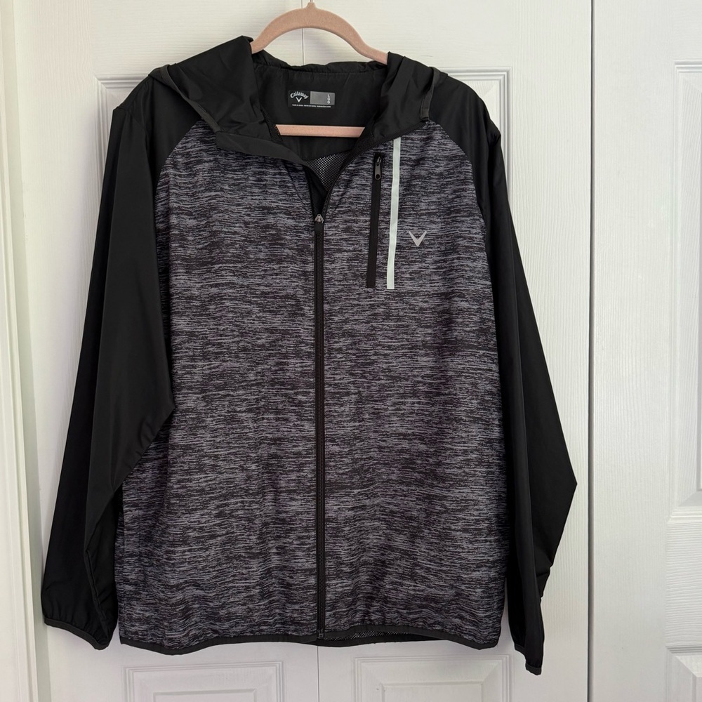 Callaway Large Grey and Black‎ Hooded windbreaker Jacket with mesh lining large